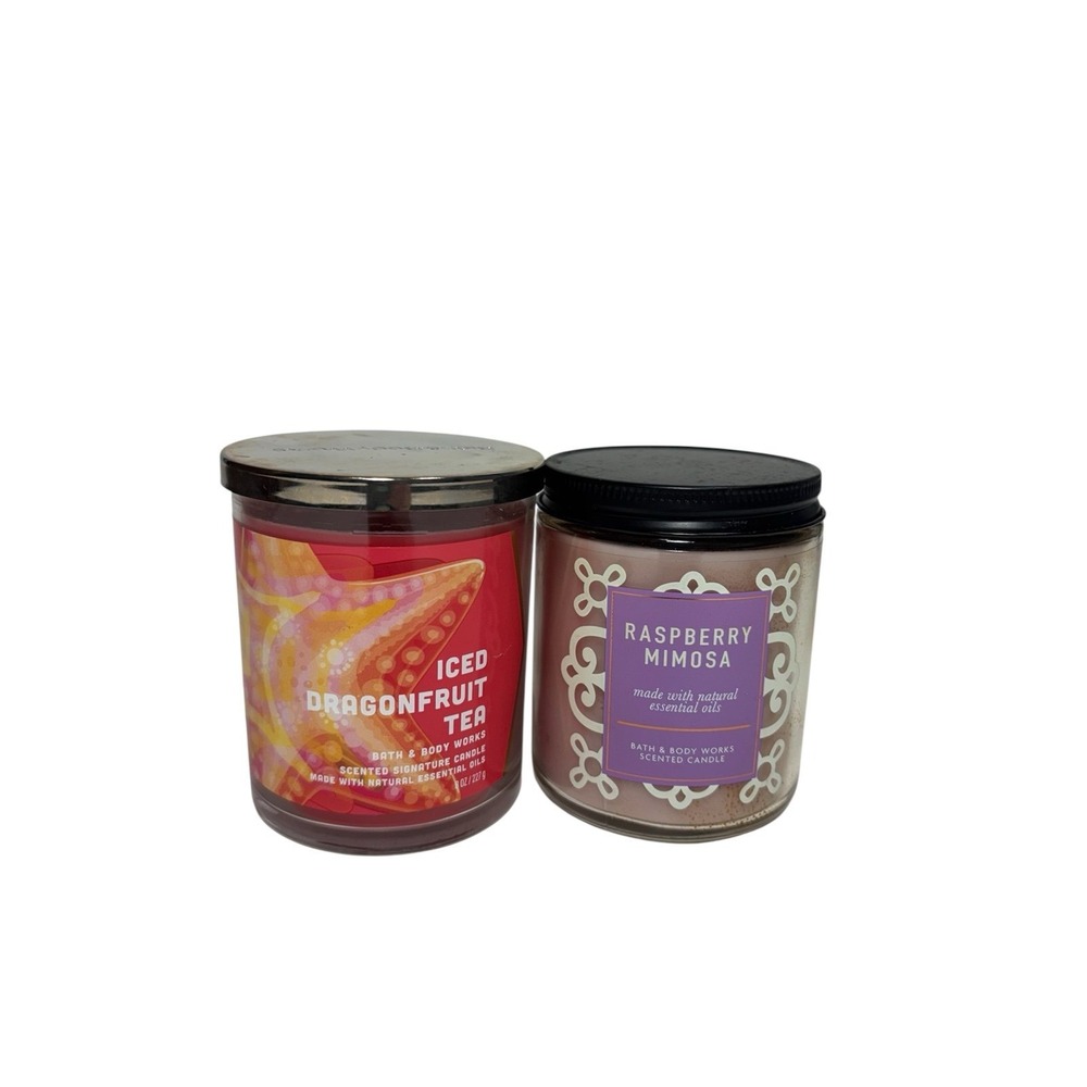 Lot 2 Bath & Body Works Single Wick Candles Dragonfruit Tea Raspberry Mimosa